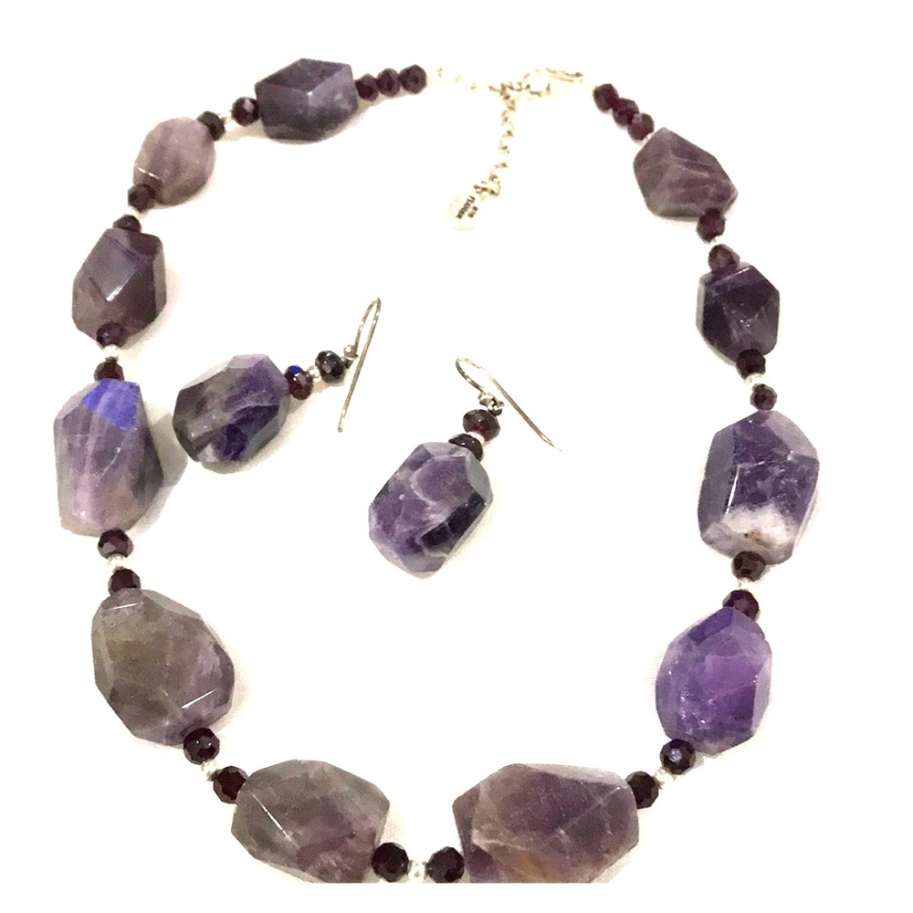 Barse Amethyst Garnet & Sterling 925 Necklace Set